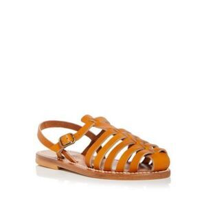 KJACQUES Womens Beige Adrien Round Toe Block Heel Leather Slingback Sandal 36